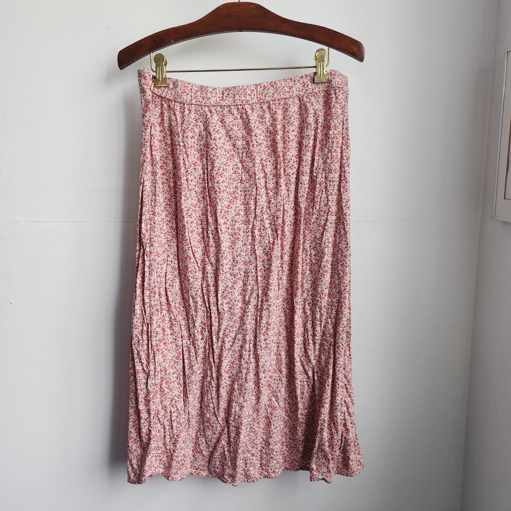 Hollister Ultra High Rise Pink Floral Viscose Midi Skirt Side Slit Large